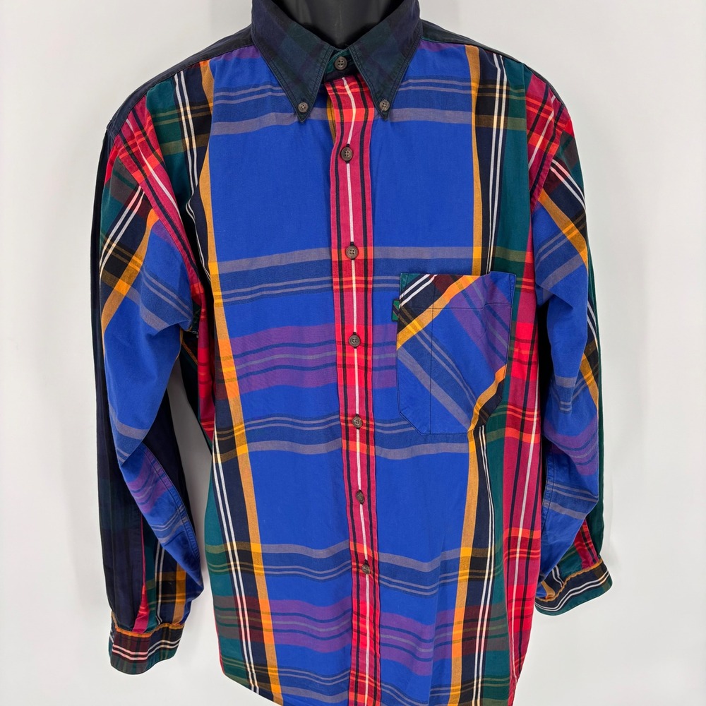 Vintage 90s Colours by Alexander Julian Plaid Patchwork Button Down Shirt Mens L